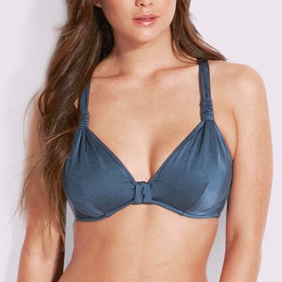 Seafolly Blue Opal Shine F Cup Halter Top US Sz6 NWT - Picture 1 of 9